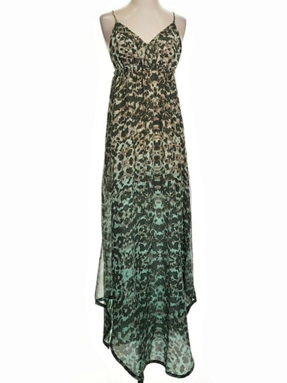 Gypsy 05 100% Silk Animal Print Maxi Dress in Green & Gold Size Small